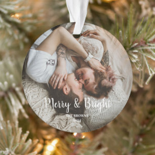 Stylish Christmas Merry Bright Family Photo Ornament