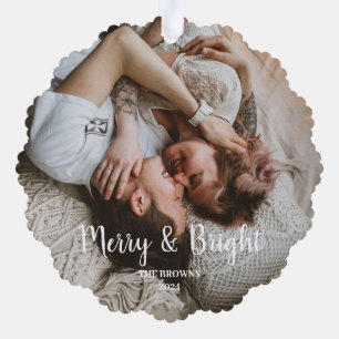 Stylish Christmas Merry Bright Family Photo Tree Decoration Card