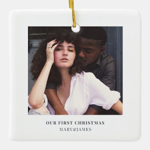 Stylish Christmas   Minimal Elegant Couple Photo Ceramic Ornament