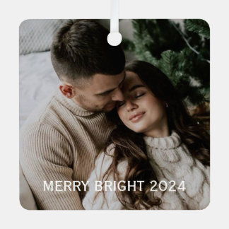 Stylish Christmas | Minimal Fun Couple Photo Metal Metal Tree Decoration