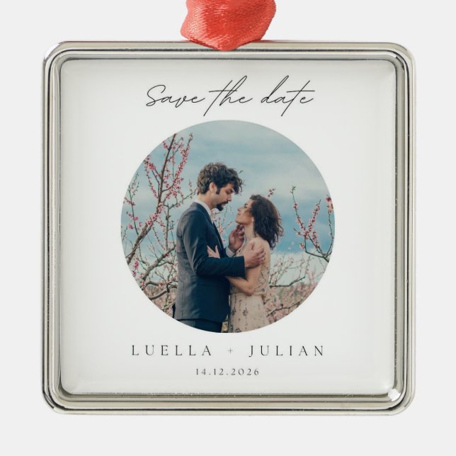 Stylish Christmas | Minimal Fun Couple Photo Metal Metal Tree Decoration (Front)