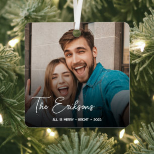 Stylish Christmas   Minimal Fun Couple Photo Metal Metal Tree Decoration