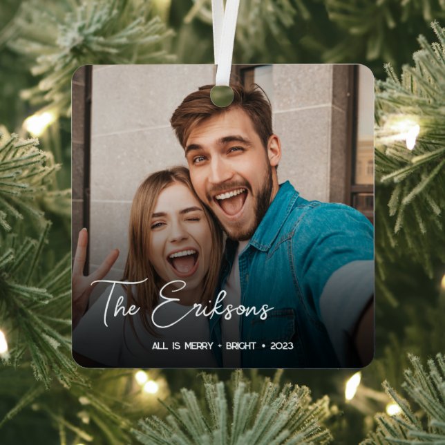 Stylish Christmas | Minimal Fun Couple Photo Metal Metal Tree Decoration (Insitu)