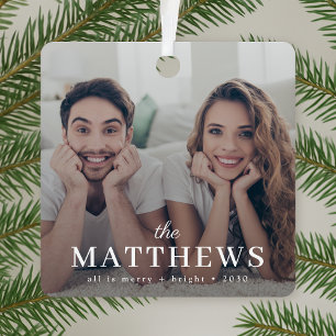 Stylish Christmas   Minimal Fun Couple Photo Metal Tree Decoration