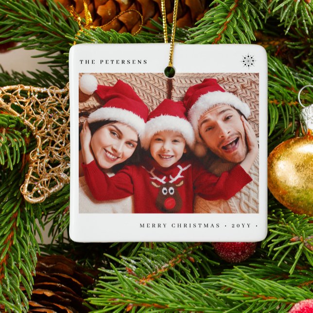 Stylish Christmas minimal fun photo family Ceramic Ornament (Creator Uploaded)