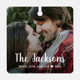 Stylish Christmas Minimal Rustic Couple Photo  Metal Tree Decoration