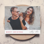 Stylish Christmas | Modern Trendy Couple Photo Holiday Card<br><div class="desc">A stylish holiday photo flat greeting card with modern typography “Merry Christmas" in red and handwritten script typography for the couples name(s) on a clean simple minimalist white background with a plain red colour on the reverse. The photo, name and greeting can be easily customised for a personal touch. A...</div>
