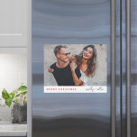 Stylish Christmas | Modern Trendy Couple Xmas Card<br><div class="desc">A stylish holiday photo magnetic greeting card with modern typography “Merry Christmas" in red and handwritten script typography for the couples name(s) on a clean simple minimalist white background. The photo, name and greeting can be easily customised for a personal touch. A simple, minimalist and contemporary christmas design to stand...</div>