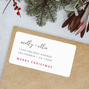 Stylish Christmas   Modern Trendy Red and White Label