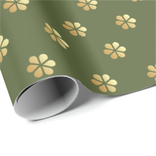 Stylish Christmas New Green & Gold Daisy Wrapping Paper
