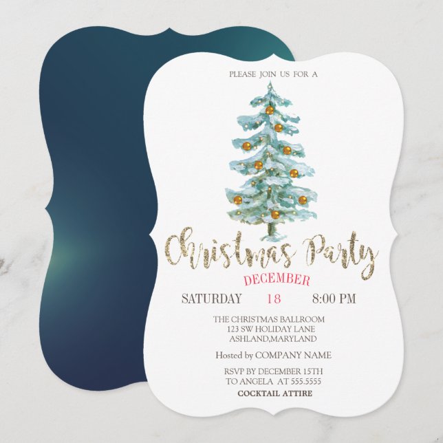 Stylish Christmas Pine Tree Christmas Company Part Invitation (Front/Back)