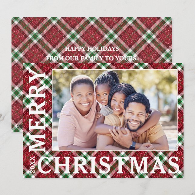 Stylish Christmas Plaid Photo Holiday Card (Front/Back)