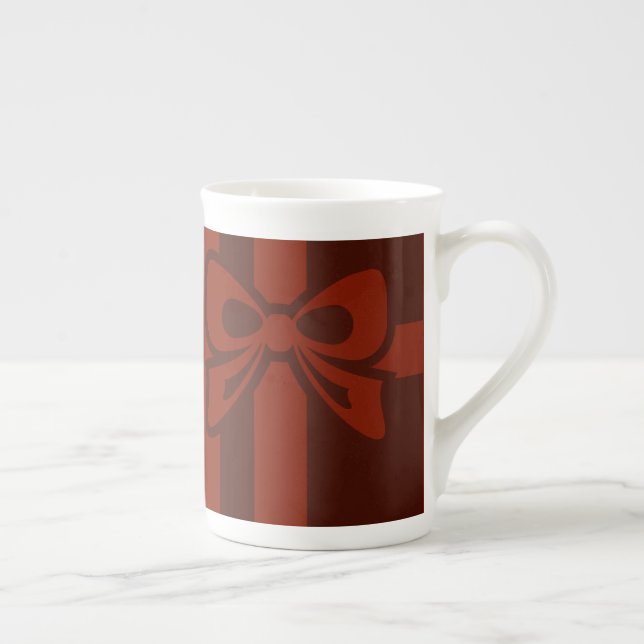 Stylish Christmas Red Bow Detail Bone China Mug (Right)