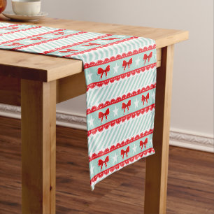 Stylish Christmas Red Mint White Pattern Short Table Runner