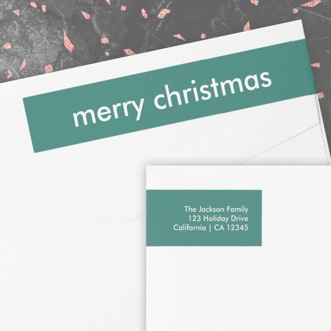 Stylish Christmas | Simple Green Return Address  Wrap Around Label (Creator Uploaded)