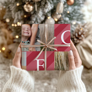 Stylish Christmas Stripes Photo Collage Holiday Wrapping Paper