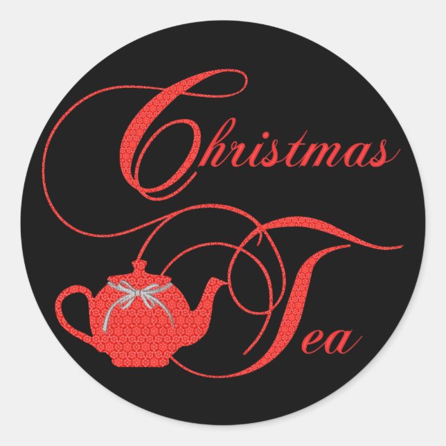 Stylish Christmas Tea Party Red Lace Classic Round Sticker (Front)