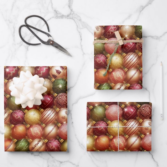 Stylish Christmas Tree Baubles Decorations Holiday Wrapping Paper Sheet (Front)