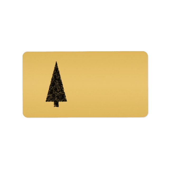 Stylish Christmas Tree. Black and Gold. Label (Front)