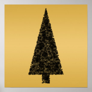 Stylish Christmas Tree. Black and Gold. Poster