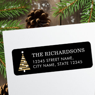 Stylish Christmas Tree Black Gold Return Address