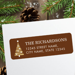 Stylish Christmas Tree Brown Gold Return Address