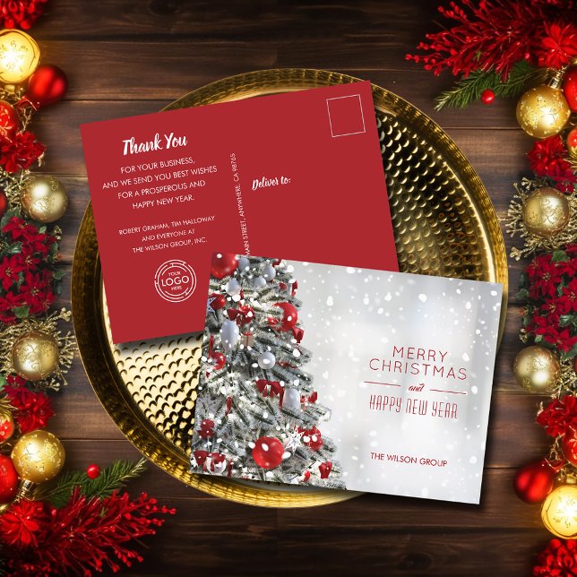Stylish Christmas Tree Business Holiday Postcard (Stylish Christmas tree business holiday postcards with your logo on the back)