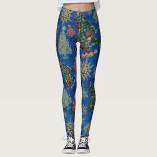 Stylish Christmas Tree Jewel Bling Lapis Lazuli  Leggings