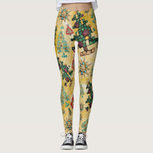 Stylish Christmas Tree Jewel Bling Yellow Leggings