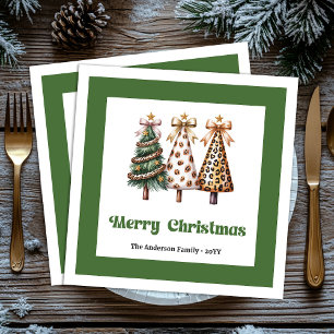 Stylish Christmas Tree Leopard Print Dinner Napkin