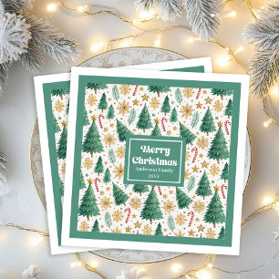 Stylish Christmas Trees Watercolor Paper Napkins