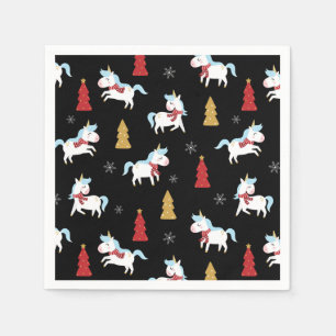 Stylish Christmas Unicorns Winter Snowflakes Trees Napkin