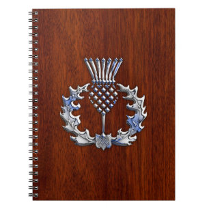 Stylish Chrome and Mahogany Wood Scottish Thistle Notebook