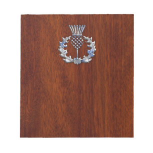 Stylish Chrome and Mahogany Wood Scottish Thistle Notepad