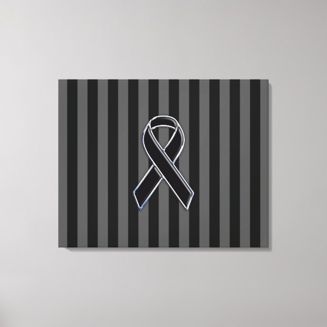 Stylish Chrome Black Ribbon Awareness Canvas Print (Front)
