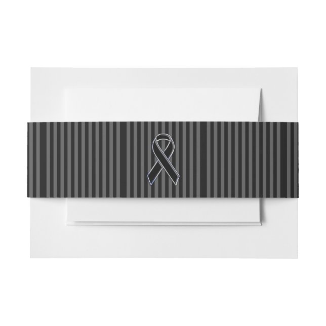 Stylish Chrome Black Ribbon Awareness Invitation Belly Band (Front Example)