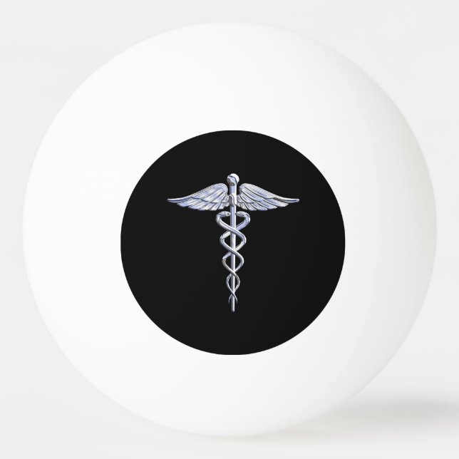 Stylish Chrome Like Caduceus Medical Symbol Ping Pong Ball (Front)