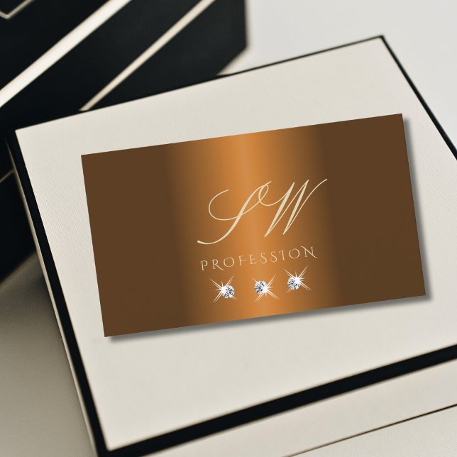 Stylish Cinnamon Brown Sparkle Jewels Initials Business Card (Creator Uploaded)