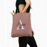 Stylish Cinnamon Monogram Tote Bag<br><div class="desc">Stylish Cinnamon Monogram Tote Bag featuring an elegant arrangement of name and monogram initial on a pretty cinnamon colour background. The bag is easy to personalise by typing the name and initial of your choice into the online personalisation template before ordering. The text automatically copies across to the other side...</div>