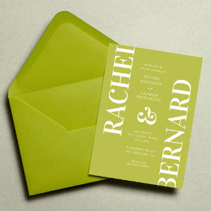 Stylish Citrus Green Typography QR Code Wedding Invitation