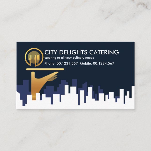 Stylish City Skyline Food Truck Cuisine Business Card (Front)