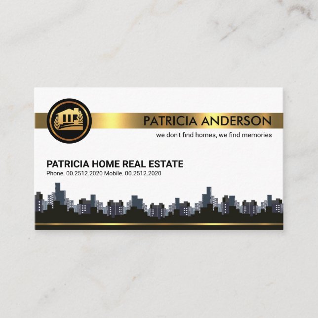 Stylish City Skyline Landscape Realty Business Card (Front)