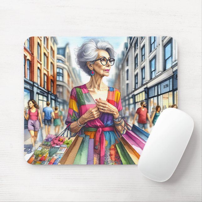 Stylish City Woman Shopper Mouse Mat (With Mouse)