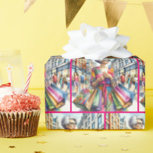 Stylish City Woman Shopper Wrapping Paper
