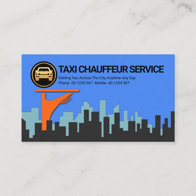 Stylish Cityscape Taxi Chauffeur Transport Business Card (Front)