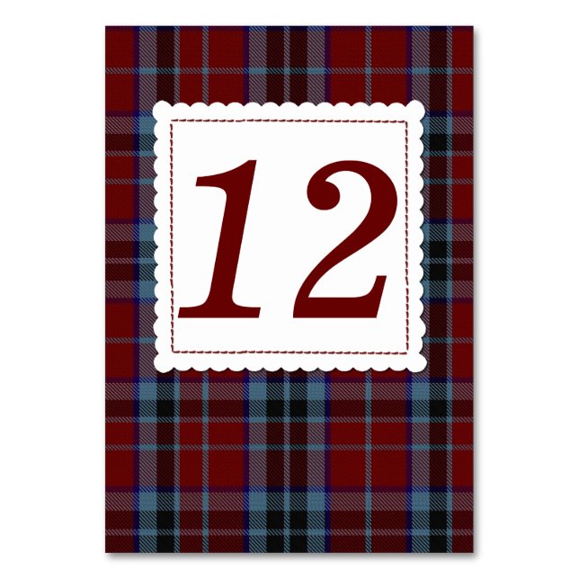 Stylish Clan MacTavish Plaid Wedding Table Number (Front)