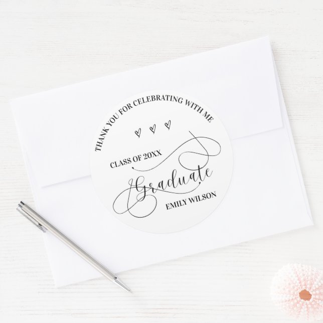 Stylish Class of 2026 Thank You Script Graduation  Classic Round Sticker (Envelope)