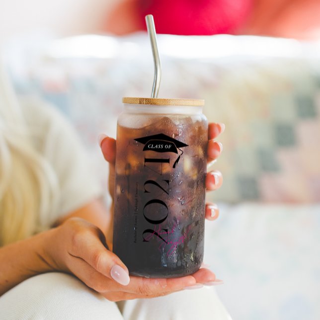 Stylish Class Of | Monogram Graduation Can Glass (Creator Uploaded)