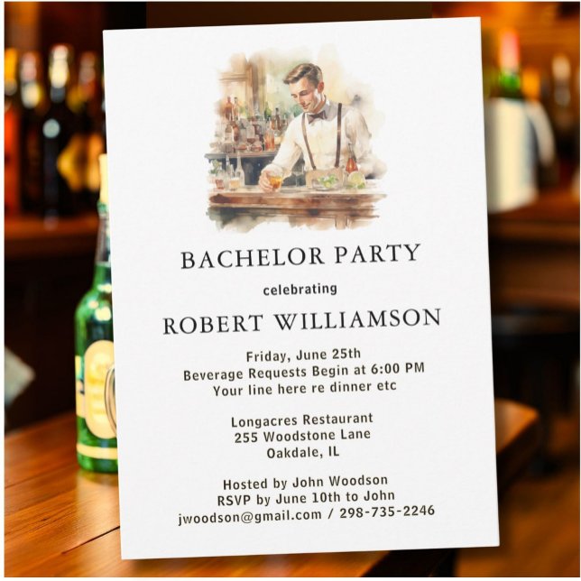 Stylish Classic Bartender Bachelor Party  Invitation (Creator Uploaded)