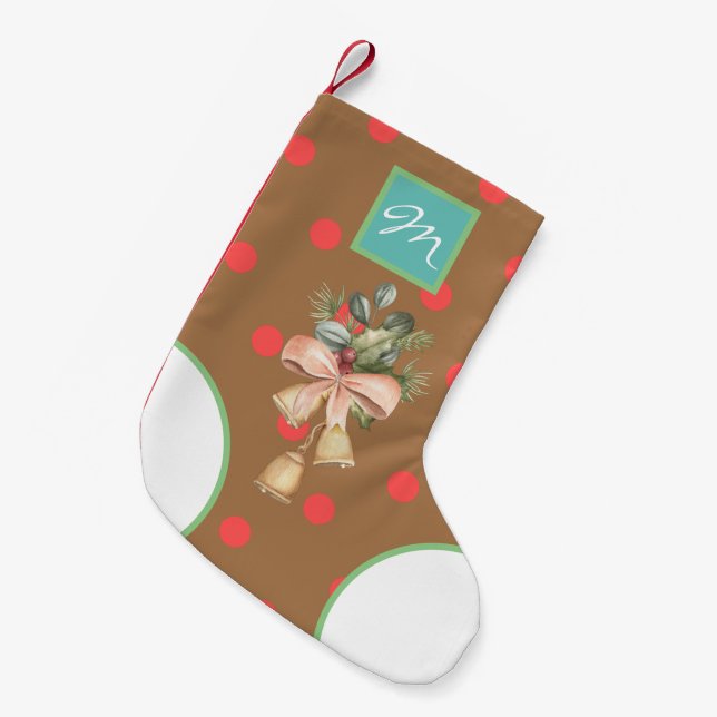 Stylish classic elegant trendy brown pattern dots  small christmas stocking (Front (Hanging))